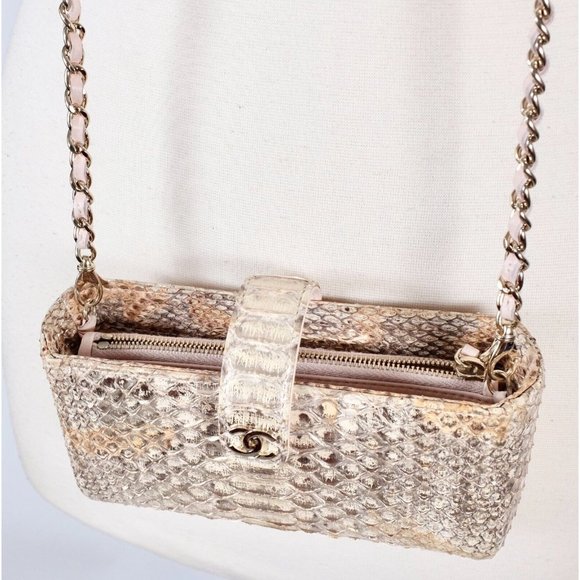 Chanel mini 0 phone bag gold pink python snakeskin on chain crossbody clutch - Picture 16 of 16